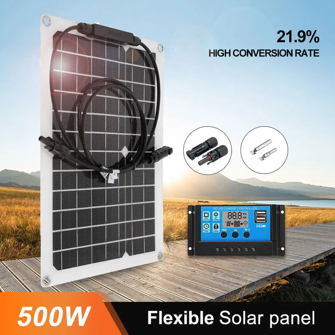 500W Flexible Solar Panel 12V Battery Charger Dual USB 500W